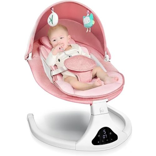 Electric Baby Swing for Infants to Toddler| Portable Infant Swing with Remote Control, Rocker with 5 Speeds, 3-Point Harness,3 Seat Positions for Baby Boy Girl (Pink)