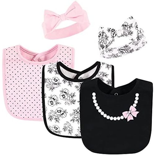 Hudson Baby Unisex BabyCotton Bib and Headband or Caps Set