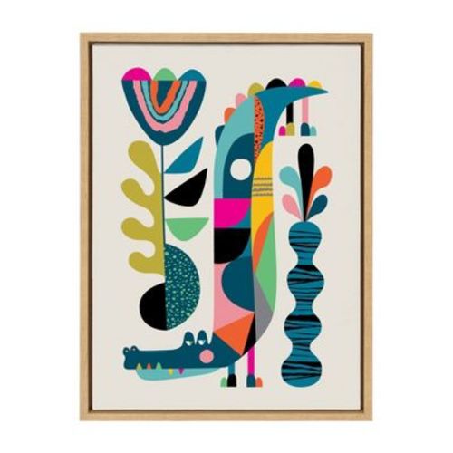 Kate and Laurel 18" x 24" Sylvie Mid Century Crocodile Framed Canvas Wall Art by Rachel Lee Natural: Animal-Themed Decor, Rachel Lee Artwork
