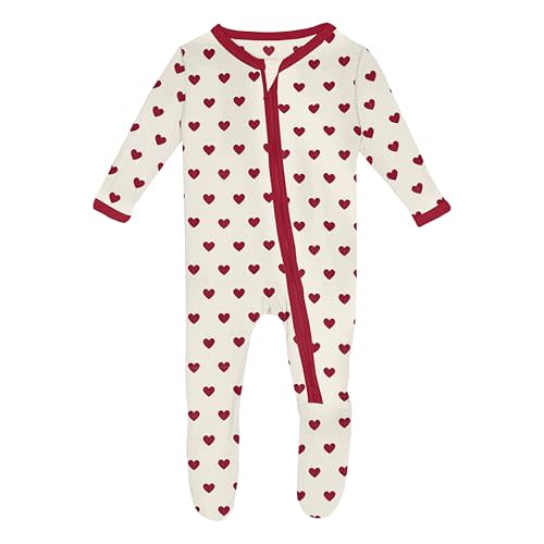 KicKee Full of Hearts Footie with Zipper, One Piece Boy or Girl Baby Clothes