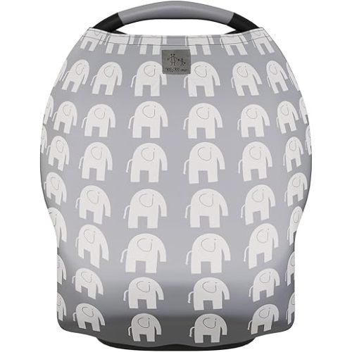 MoM-me Nursing Cover, Multi use for Baby Car Seat Cover, Breastfeeding, Canopy, Stroller and Infant Pillow Wrap or Cover Ups. for Boys and Girls. Grey/White Elephant Design