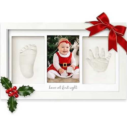 KeaBabies Baby Hand and Footprint Kit - Clay Handprint Keepsake Frame, Newborn Nursery Picture Frame, Personalized New Mom Gifts for Baby First Christmas Shower (Alpine White)