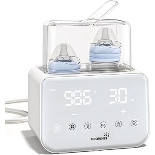 Baby Bottle Warmer, Grownsy 10-in-1 Fast Bottle Warmer Accurate Temp Control, with LCD Display, Timer, Defrost, Sterili-zing, Keep 24H, Double Bottle Warmer for Breastmilk& Formula, Heat Baby Food
