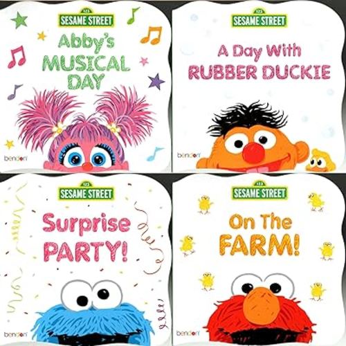 Sesame Street - Abby'y Musical Day, A Day with Rubber Duckle, Surprise Party and On the Farm - Children's Board Book (Set of 4 Books)