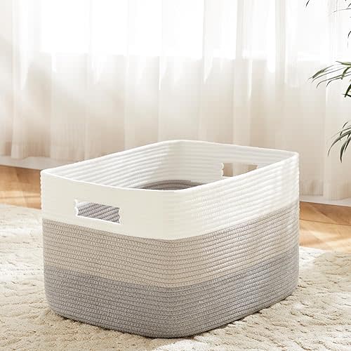 Blanket Basket,Rectangle Woven Baskets for Storage,65L Laundry Basket for Decorative Nursery Blanket,Toys,Dirty Clothes and Magazine in Shelves,Baby Room,and Living Room