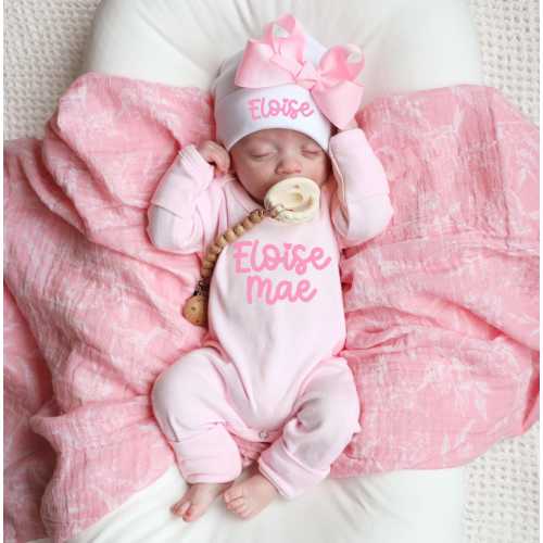 Baby Girl Coming Home Outfit Baby Girl Gift Newborn Girl Outfit Personalized Baby Girl Clothes Newborn Girl Pink Outfit Pink Newborn Bow