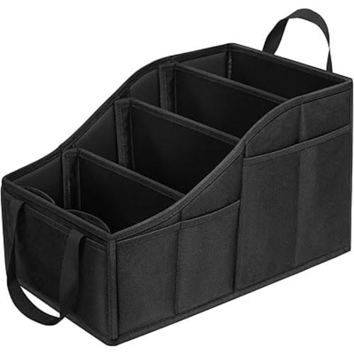 YOHOOLYO Car Seat Organizer Backseat Car Organizer with 4 Compartments, 4 Cup Holders and 7 Mesh Pockets for Front and Rear Seat, Black