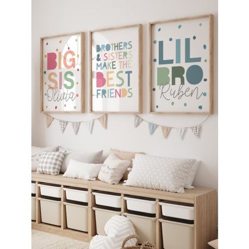 Brother and Sister Make Best Friends Prints, Sibling Prints, Shared Bedroom, Big Sis Lil Bro, Girls Bedroom, Boys Bedroom, Set of 3 - Etsy