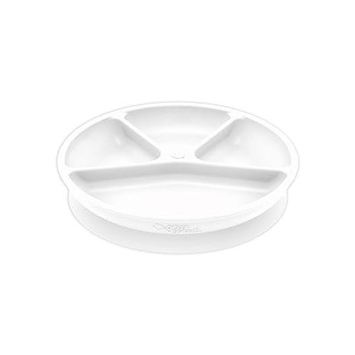 green sprouts Learning Plate | Helps toddler develop independent eating skills | Heat-resistant silicone, Suction cup base with easy-release tab, 4 sections marked to measure portions, Dishwasher safe - White