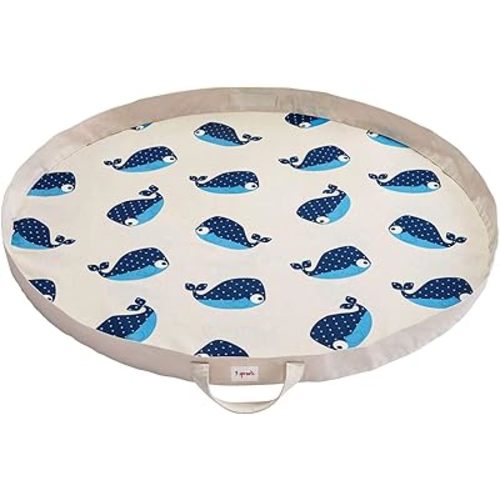 3 Sprouts Play Mat & Toy Storage Bag - Large Portable Toy Organizer, Kids Toy Bag for Boys & Girls - Playroom Storage & Activity Mat, Whale