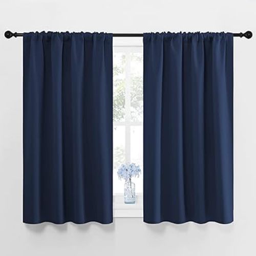 NICETOWN Curtains Blackout Draperies - Home Fashion Thermal Insulated Solid Drape Panels for Kid's Room, Privacy Window Dressing (Navy, 1 Pair, 42 inches x 48-Inch)
