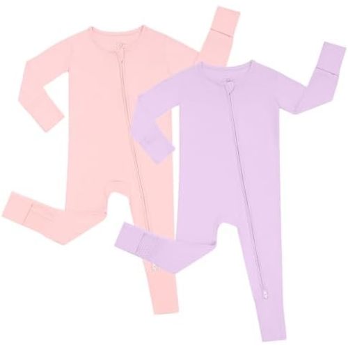 JunNeng Rayon of Bamboo Baby Sleeper with Mittens Cuffts Feet & Non-Slip Design, 2 Way Zipper Pjs Sleep'N Play Romper