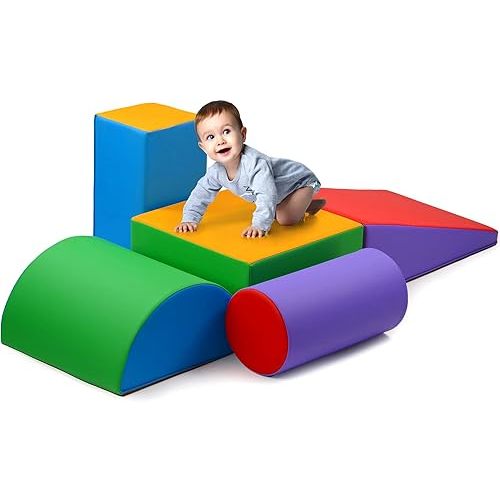 Climb and Crawl Activity Play Set - Climbing Foam Shape Toy for Toddlers 5 Piece Soft Zone Climbing Blocks, Safe Indoor Crawling Gym Equipment for Toddler, Infant, Baby Waterproof and Easy to Clean