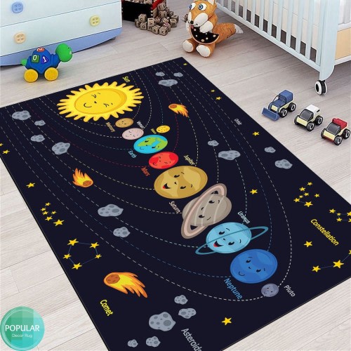Area Rug, for Bedroom Cartoon Space Planet, Pattern Carpet Rugs, for Children Rooms, Modern Home Decor, Solar System Rug, Educational Rugs