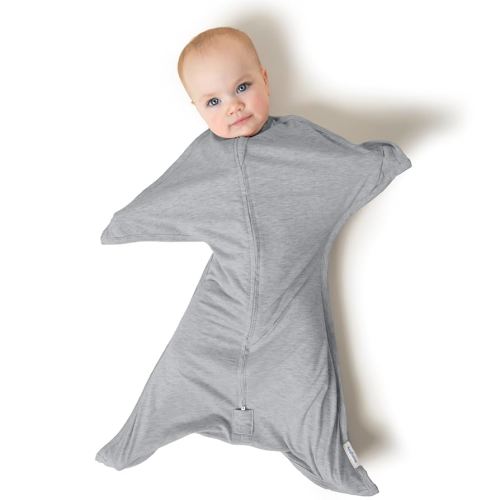 SleepingBaby Zipadee-Zip Transition Swaddle - Cozy Baby Swaddling Blanket with Zipper Convenience - Roomy Wearable Blanket for Easy Diaper Changes - 4-8 Month - Hall of Fame Grey Heather