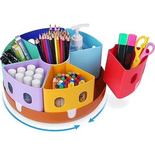 GAMENOTE Rotating Art Supplies Organizer - Lazy Susan Office School Supply for Kids Desk Organization and Storage Homeschool Craft Caddy Classroom Organization (Large)