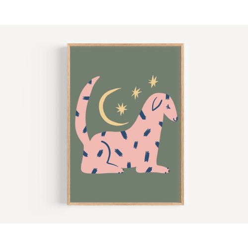 Dreamy Dog Kids Print, Retro Toddler Wall Art, Colorful Modern Nursery Decor, Whimsical Illustration, Artistic Playroom Poster