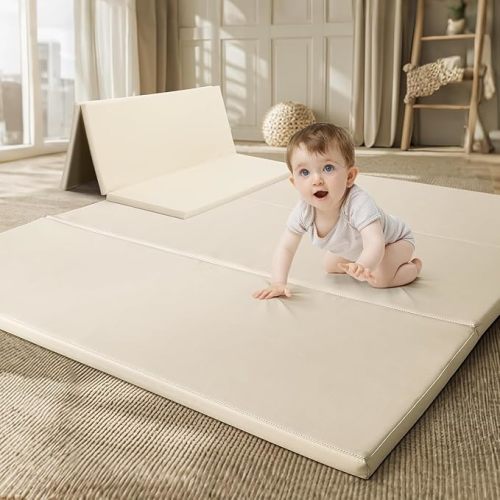 Foam Baby Play Mat: PU Leather Waterproof Kids Trifold Floor Playmat - Large Play Mat for Playpen Fodable Mattress Soft Toddler Mattress Infant Cushion for Preschool