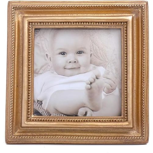 SIKOO Picture Frames 3x3 Square Vintage Frame Antique Picture Frames Wallet Size Picture Frames Set Tiny Ornate Frames Antique Gallery Wall Art,Tabletop and Wall Mount,Bronze Gold