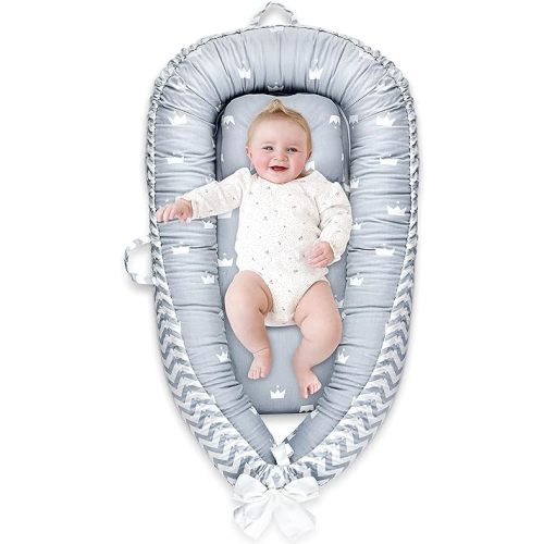 Baby Nest Cover for Baby 0-12M, Newborn Lounger Cover Bassinet Mattress Cover, Adjustable Soft Floor Seat Cover for Baby Girls & Boys (Grey)