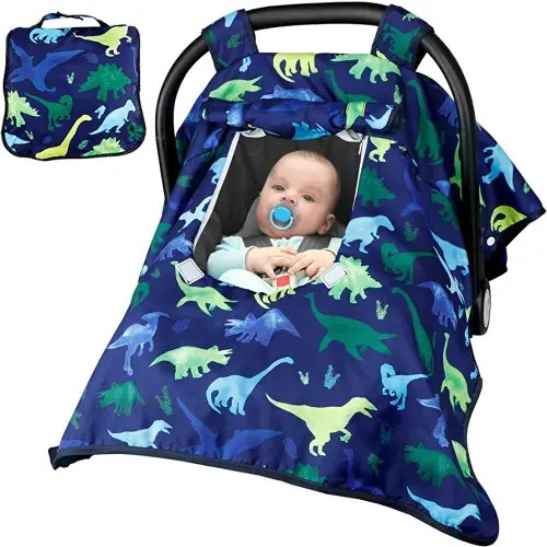 Carseat Cover Boy, Winter Baby Carseat Seat Cover, Carseat Canopy Cozy & Warm Cover with Peep Windows, Blue Dinosaur Stuff