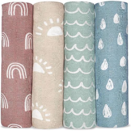 Muslin Swaddle Blankets Neutral Receiving Blanket For Boys And Girls By Comfy Cubs Cubs (sun, Rainbow, Rain, Doodle)