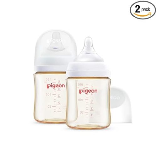 Pigeon PPSU Nursing Baby Bottle Wide Neck, Anti-Colic, Streamlined Body, Natural Feel, Easy to Clean, 5 Oz (Pack of 2), Includes 2pcs SS Nipples (0m+)