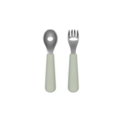 Lalo 2pc Stainless Steel Fork + Spoon Utensils Set - Oatmeal