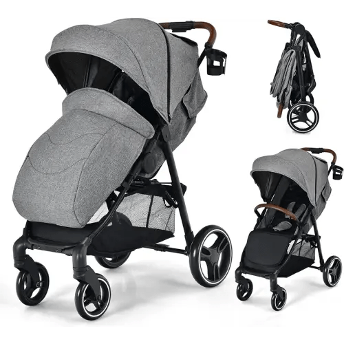 HONEY JOY Baby Stroller, Foldable High Landscape Infant Carriage with Foot Cover, Adjustable Backrest & Canopy, Suspension Wheels & Storage Basket, Newborn Pushchair Stroller for Boys Girls (Gray)