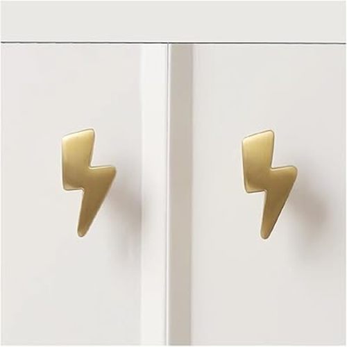 2Packs Lightning Cabinet Knobs Brass Golden Dresser Door Knobs Single-Hole Closet Handle Pull Wardrobe Cupboard Furniture Hardware for Home Kitchen Bathroom