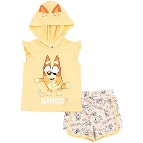 Bluey Bingo Girls Cosplay Tank Top and Active Retro Dolphin French Terry Shorts Toddler to Little Kid