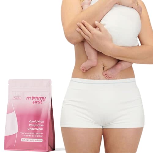 Mommy First® High-Waisted Postpartum Underwear | Soft, Breathable, Stretchable Maternity Panties for C-Section & Vaginal Delivery Recovery | Disposable & Washable | Waist 28" to 42" | Pack of 4