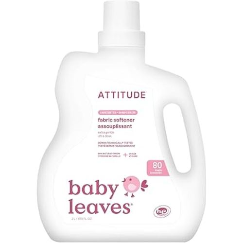 ATTITUDE Baby Fabric Softener, Plant and Mineral-Based Ingredients, HE Compatible, Vegan and Cruelty-free Laundry and Household Products, Unscented, 80 Loads, 67.6 Fl Oz