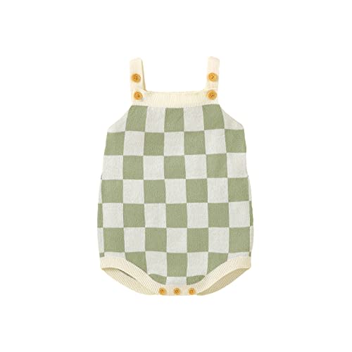 Gueuusu Newborn Baby Girl Summer Clothes Checkerboard Plaid Print Sleeveless Knitted Bodysuit Romper One Piece Jumpsuit