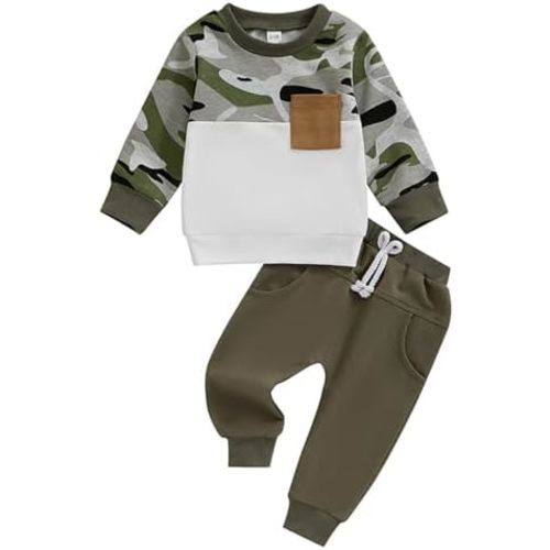 Toddler Baby Boy Sweatshirt and Pants Set Casual Outfits Color Block Long Sleeve Top+Pocket Sweatpants 3M-3T