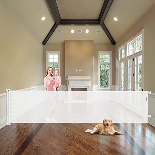 33" Tall Baby Gate for Doorway Retractable Mesh Gates for Kids or Pets Anti-Climb 100" Wide Baby Gates for Large Openings Scratch-Resistant Retractable 8.3ft Extra Wide Outdoor Dog Gate Indoor, White