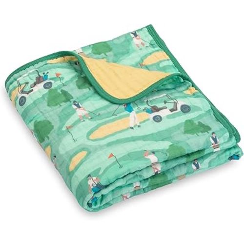 LollyBanks Baby Blanket, 100% Organic Cotton Neutral Muslin Quilt, 47 x 47 Inches Toddler Quilt, Soft and Cozy 6-Layer Newborn Blanket, Infant Crib Blankets, Baby Essentials (Golf Course Print)
