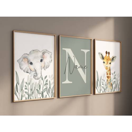 Jungle Animals, Safari Animal Nursery Prints, safari animals, safari nursery, Greenery, gender neutral nursery, Boy Nursery Wall Art