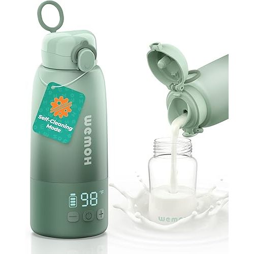 Upgraded Portable Milk Warmer with Self-Clean Function, 110W Fast Heating for Breast Milk & Formula, 16oz Large Capacity Travel Bottle Warmer, USB-C Fast Charge, Ideal for Hiking, Flights & Car Use