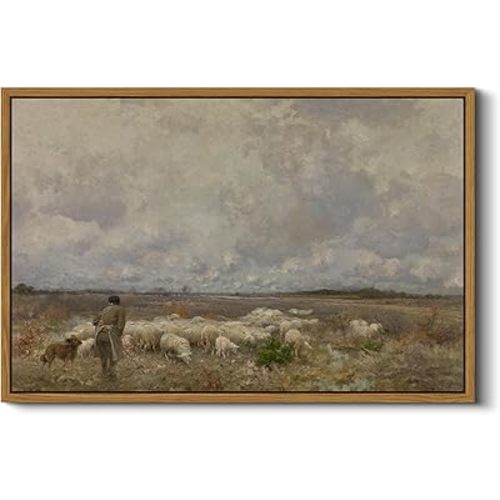ARPEOTCY Vintage Framed Sheep Wall Art Decor, Bedroom Kitchen Country Farmhouse Paintings, Large Canvas Prints Art, Home Retro Rustic Wall Decoration, 16x24 Inch