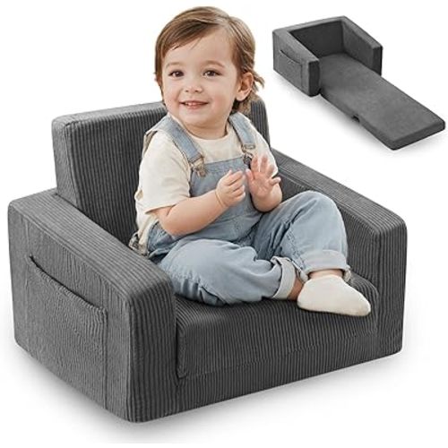 Toddle & Kids Chair,2-in-1 Soft Toddler Couches That Fold Out,Toddler Chairs Comfy 1-3 Years Old,Convertible Sofa to Lounge,Grey