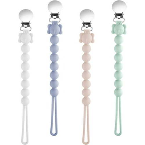 Baby Dummy Clip- BPA Free, 4PCS Personalised Food Grade Silicon Pacifier Clips Fits All Pacifiers, Soother Chain Baby Teething Toys for Newborn Baby Shower