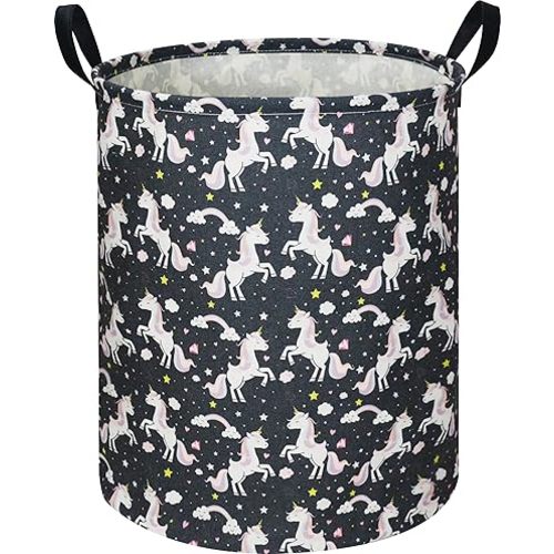 Kids Laundry Hamper,Baseball laundry Basket,Baby Boy Nursery Hamper,Waterproof Storage Bin for Bedroom,Clothes Organizer Basket,Toys Box,Room Decor(Black Unicorn)