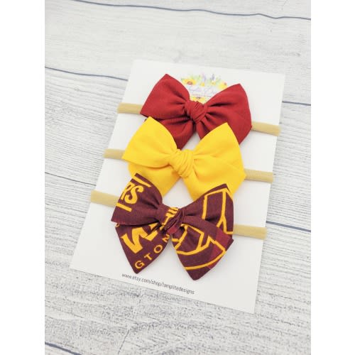 Washington Commanders set of 3 fabric hair bows - burgundy hair bow - football bow - baby shower gift - toddler child girl - baby headbands