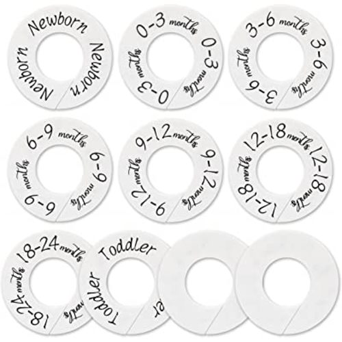 Baby Closet Dividers - Set of 10 from Newborn to Toddler and 2 Blanks with Colored Box,Baby Size Divider Fits 1.65" Rod- [White Unisex]
