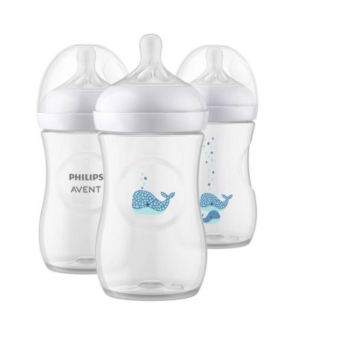 Avent Philips Natural Baby Bottle with Natural Response Nipple - Whales - 9oz/3pk