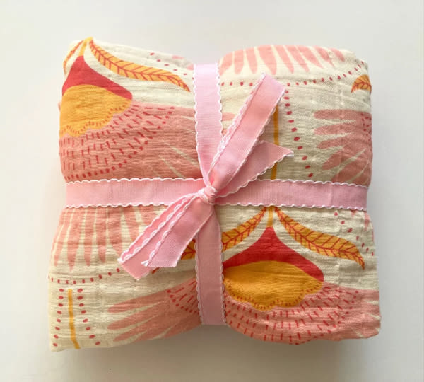 Changing Pad Cover, Pink Art Deco Floral, Handmade