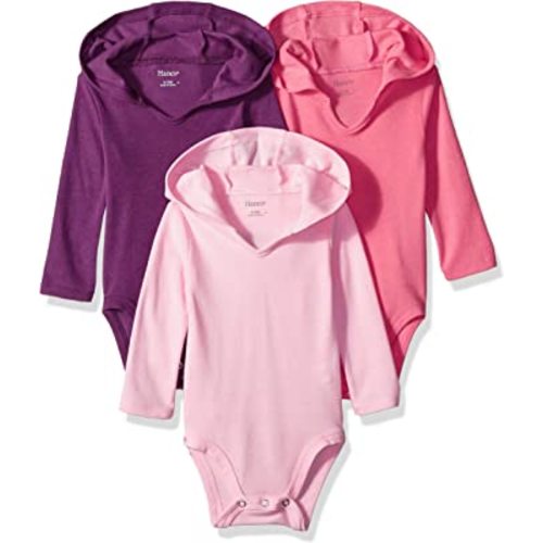 Hanes Baby and Toddler Ultimate Flexy Long Sleeve Bodysuit Hoodie (3 Pack)