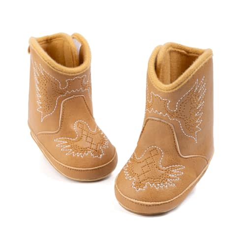 HsdsBebe Baby Boys Girls Western Cowboy Boots Infant Moccasins High Top Booties Toddler Soft Sole Non-Slip First Walker Crib Shoes