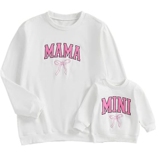 ZAXARRA Mommy and Me Matching Outfits Long Sleeve Crewneck Pullover Tops Mama Sweatshirt Mama and Mini Clothes
